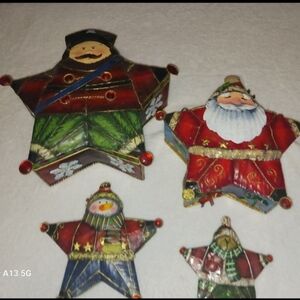 Vintage Christmas Nesting Metal Storage Containers - Star Shaped
